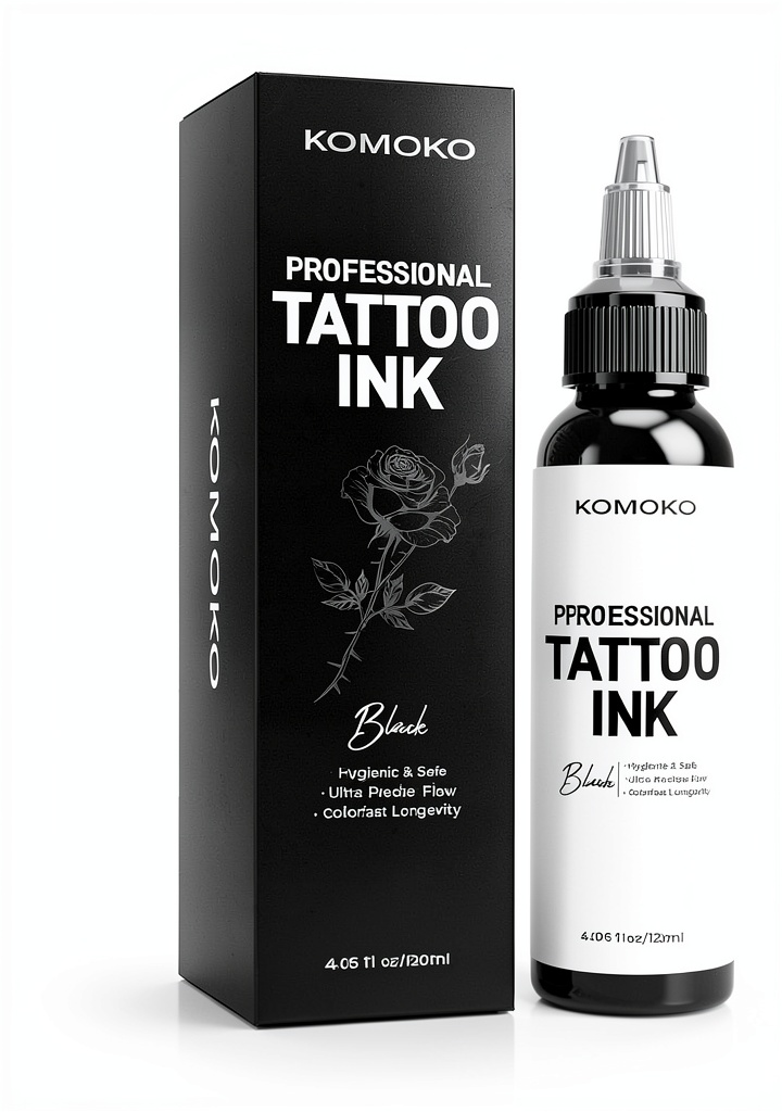 Tattoo artist applying Komoko black ink on a client