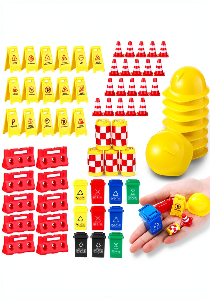 Kids arranging mini traffic signs during a birthday party