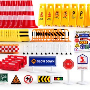 Toddmomy Kids Traffic Sign Playset Plastic Set-0