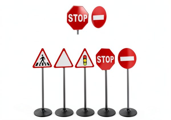 Kids Traffic Sign Set by Generic PP Material Bright Color 21cm Base-4