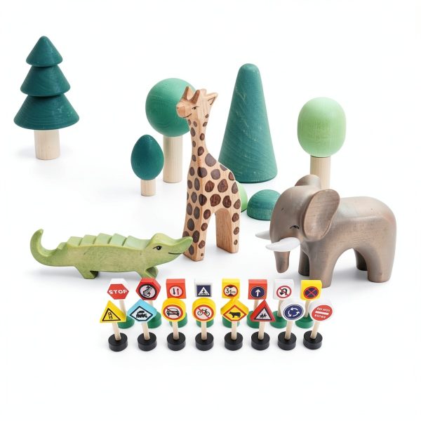 INOOMP Wooden Traffic Signs Set for Kids Educational Mini Road Signs-6