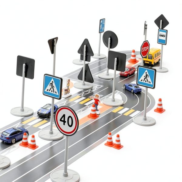Mini Traffic Cones Set by VOSAREA 7 ABS Road Sign Toys for Kids-6