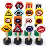INOOMP Wooden Traffic Signs Set for Kids Educational Mini Road Signs-0