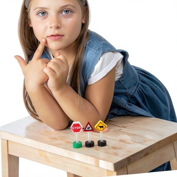 INOOMP Wooden Traffic Signs Set for Kids Educational Mini Road Signs-7