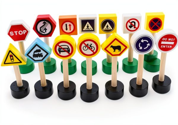 INOOMP Wooden Traffic Signs Set for Kids Educational Mini Road Signs-8