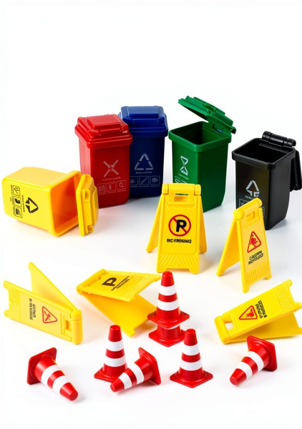 TOYANDONA Kids Traffic Sign Toy Set Plastic Road Signs Cones Trash Can-2