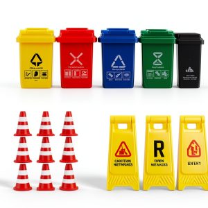 TOYANDONA Kids Traffic Sign Toy Set Plastic Road Signs Cones Trash Can-1