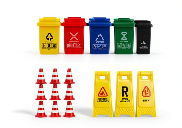 TOYANDONA Kids Traffic Sign Toy Set Plastic Road Signs Cones Trash Can-1
