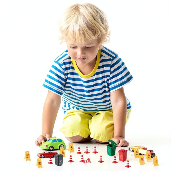 TOYANDONA Kids Traffic Sign Toy Set Plastic Road Signs Cones Trash Can-6