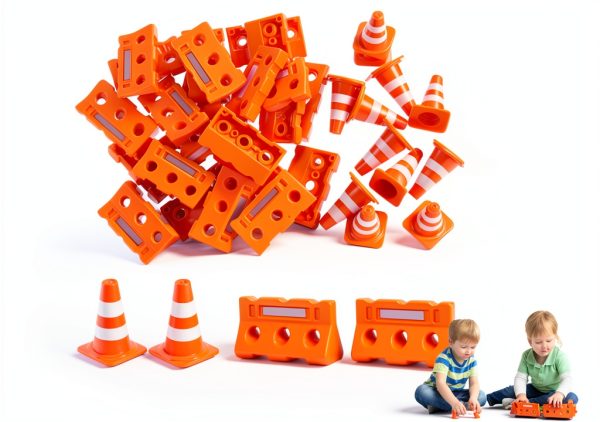 Mini Traffic Cones Veemoon Sturdy Plastic Kids Toy Set 30 Pieces-0