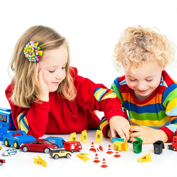 TOYANDONA Kids Traffic Sign Toy Set Plastic Road Signs Cones Trash Can-7