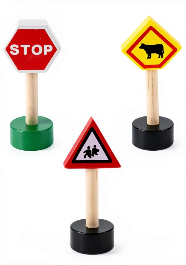 INOOMP Wooden Traffic Signs Set for Kids Educational Mini Road Signs-1