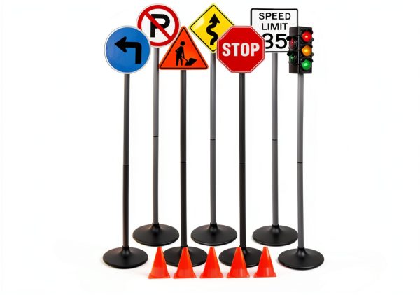 Attatoy Large Traffic Signs Playset 32pc Set with 42in Light Up Sign-0