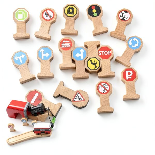 Kids Wooden Traffic Sign Playset 16 pcs Soulchen 2.2 Inch Road Signs-3