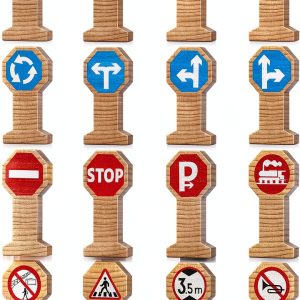 Kids Wooden Traffic Sign Playset 16 pcs Soulchen 2.2 Inch Road Signs-0