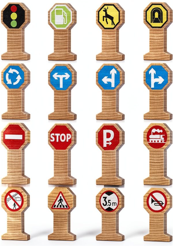 Kids Wooden Traffic Sign Playset 16 pcs Soulchen 2.2 Inch Road Signs-0
