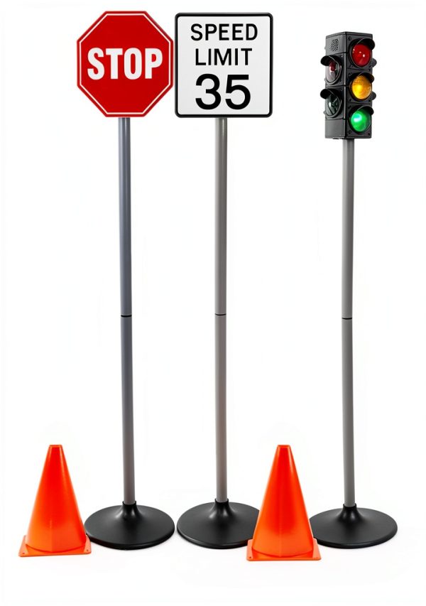 Attatoy Large Traffic Signs Playset 32pc Set with 42in Light Up Sign-5