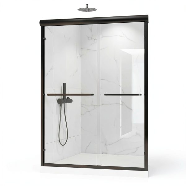 Shower Doors, 56–60'' W x 72'' H Sliding Glass Shower Door, Matte Black Aluminum Frame, 1/4'' (6mm) High-Strength Tempered Glass, for Walk-in Showers-0